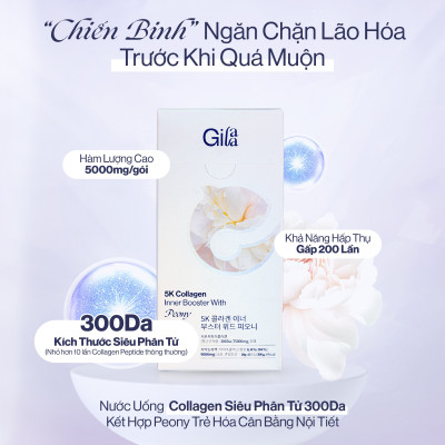 NƯỚC UỐNG COLLAGEN GILAA SIÊU PHÂN TỬ 300DA GILAA KẾT HỢP PEONY TRẺ HÓA CÂN BẰNG NỘI TIẾT (20g x 15 gói)