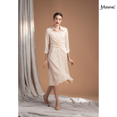 Đầm sơmi lụa tăm, nhún eo Maxivic M052307