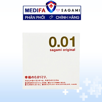 Bao cao su siêu mỏng Nhật Bản Sagami Original 0.01 (Hộp 1 chiếc), không mùi, truyền nhiệt nhanh, kiểu cổ điển, mỏng chỉ 0.01 mm, làm từ Polyurethane sử dụng được cho người bị dị ứng cao su