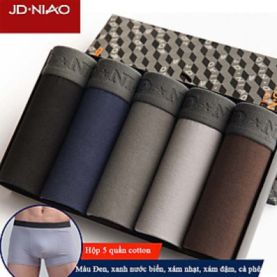Hộp 5 Quần lót nam Boxer trơn, vải cotton thoáng mát, quần sịp sờ là thích