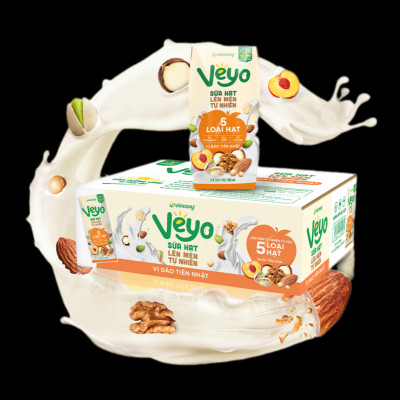 Thùng Veyo Sữa hạt lên men tự nhiên Vị Đào Tiên Nhật (30hộp x 180ml)
