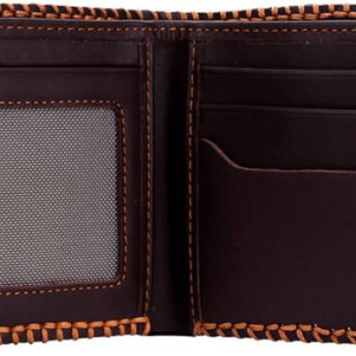 Ví nam da bò Huy Hoàng đan viền màu nâu HT2136