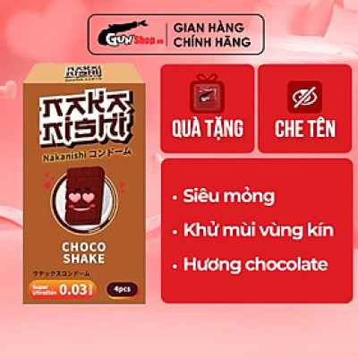 [Hộp 4 cái] Bao cao su Nakanishi - Siêu mỏng 0.03mm - Hương chocolate