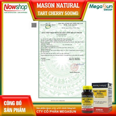 Tart Cherry 500mg Mason Natural Hộp 90 viên giảm acid uric gây Gout giúp khớp vận động linh hoạt
