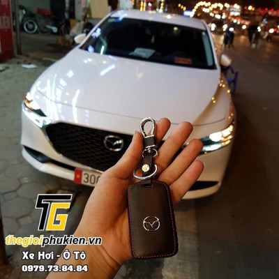 Bao da bảo vệ chìa khóa xe Mazda 3 2020 kèm móc đeo Inox