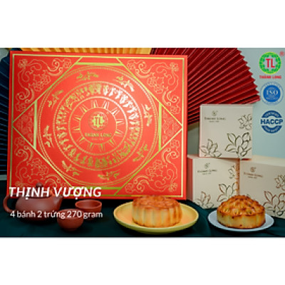 Bộ hộp Bánh trung thu Thịnh Vượng 4 bánh 2 trứng 270g - Thành Long - 1080g - tặng 1 hộp trà - VIỆT NAM