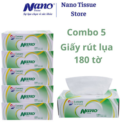 Combo 5 hộp khăn giấy rút Nano, khăn giấy lụa nano 2 lớp hộp 180 tờ tiện dụng, an toàn- Nano Tissue