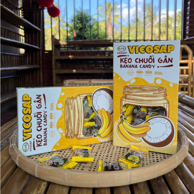 Kẹo chuối gân VICOSAP vị sầu riêng nguyên chất kẹo dẻo mềm ít đường đặc sản Trà Vinh hộp 200g