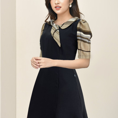 Váy Đầm Thiết Kế Luperi LFV3295 Phối Cổ Và Tay áo dáng A xòe nhẹ thanh lịch