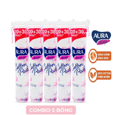 Combo 5 gói bông tẩy trang Aura Beauty Cotton Pads150 miếng (5x150)