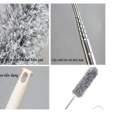 Chổi Quét Trần Nhà Bằng Sợi Cán Dài Xếp Gọn 2m8 - Chổi Quét Bụi Đa Năng Rút Xoay 360 Độ