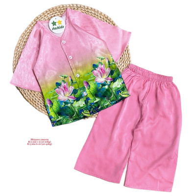 Nguyên set đồ bà ba cho bé gái hoa sen đi chơi biểu diễn đẹp từ 10-40kg chất lụa mát