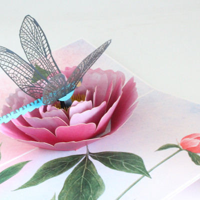 Thiệp 3D Pop Up Chuồn Chuồn & Hoa Mẫu Đơn – Thiệp Hoa Nghệ Thuật, Thiệp Chúc Mừng, Sinh Nhật, F08