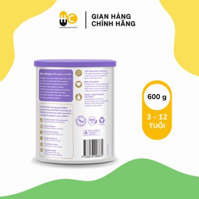 Sữa dinh dưỡng Bubs Organic Grass Fed Milk Growing Up Nutrition 600g