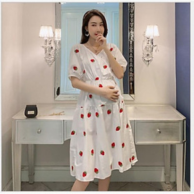 ĐẦM BẦU VÁY BẦU CÔNG SỞ KẾT TRÁI  DÂU TÂY DỄ THƯƠNG