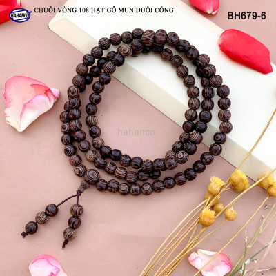Chuỗi Tràng 108 hạt gỗ Mun Đuôi Công vân gỗ siêu đẹp - An Yên - Thịnh Vượng (BH679) chất gỗ họa tiết mộc mạc, đem lại phong cách độc lạ