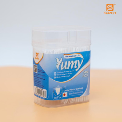 Tăm xỉa răng Cao Cấp, Tăm nhựa YUMY hộp đứng (TN11-134) 500 cái/  hộp