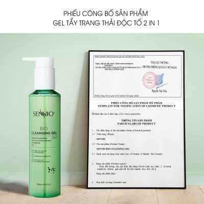 Nước tẩy trang không cồn Sennio Bio Gel Cleanser dạng gel thải độc 2 in 1 phù hợp cho da dầu mụn 200ml SNO 826