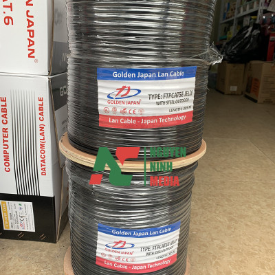 Dây Mạng Ngoài Trời 8 Lõi Golden Japan Cat5e Có Sợi Thép Chịu Lực, Bọc Bạc, Phủ Dầu Chống Ẩm - Hàng Chính Hãng