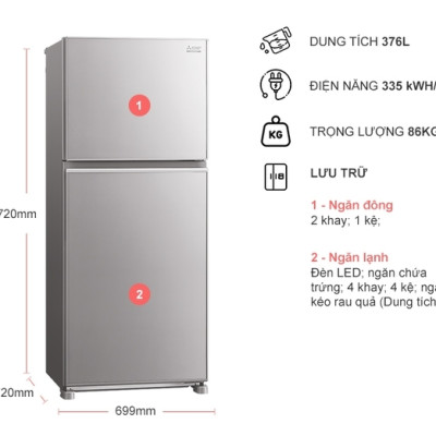 Tủ Lạnh Inverter Mitsubishi Electric MR-FX47EN-GSL (376L) - Hàng chính hãng