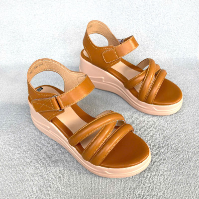 Giày quai hậu nữ đế bằng 7cm thời trang da mềm đế Pu nhẹ Trường Hải 2 màu đen , vàng QH145