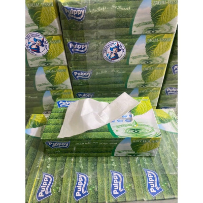 Giấy Lụa Hộp Pulppy Hương Trà Khăn Giấy Rút 100 Tờ 2 Lớp