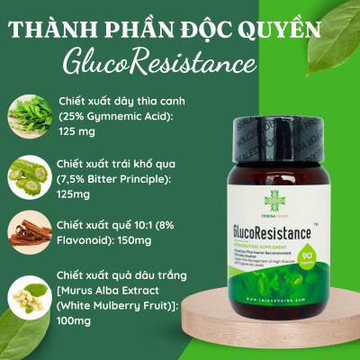 Viên Uống Hỗ Trợ Tiểu Đường Ổn Định Đường Huyết Teresa Herbs GlucoResistance Nhập Khẩu Mỹ – 90 Viên
