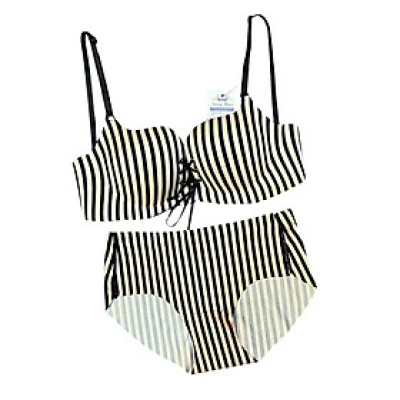 Bộ đồ lót sọc có gọng mút dày 3cm dây rút nâng ngực gợi cảm quần nguyên mông