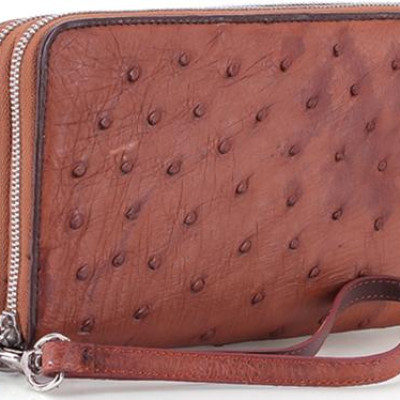 Ví Da Đà Điểu Nhiều Ngăn Huy Hoàng HT3414 (11 x 22 cm) - Nâu Đỏ 