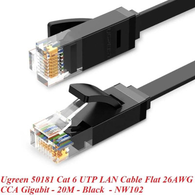 Ugreen UG50181NW102TK 20M Cat6 UTP cáp mạng Gigabit dây dẹp màu đen 26AWG CCA - HÀNG CHÍNH HÃNG
