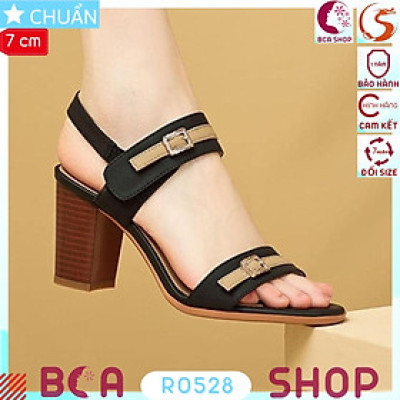 Giày sandal nữ gót trụ 7p RO528 ROSATA tại BCASHOP kiểu dáng thời trang, phối màu lạ mắt và độc đáo giữa đen và da