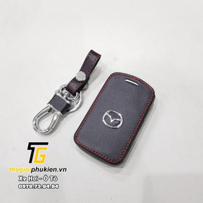 Bao da bảo vệ chìa khóa xe Mazda 3 2020 kèm móc đeo Inox