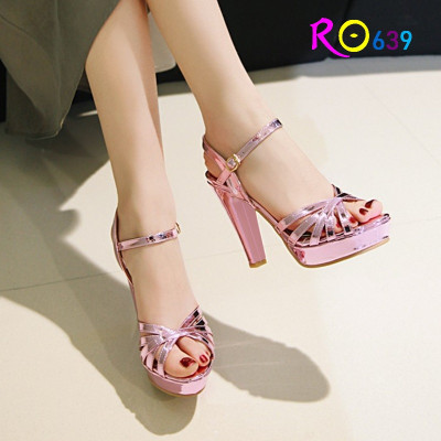 Sandal cao gót nữ phối màu ROSATA RO639 - 8p - Hồng, Vàng đồng - HÀNG VIỆT NAM - BKSTORE