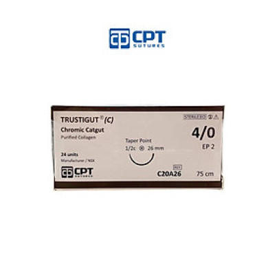 Chỉ phẫu thuật tự tiêu tan chậm CPT Trustigut (C) Chromic Catgut số 4/0 - C20A26