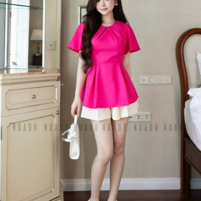 Quần kem xếp ly NGADO , quần short nữ , quần công sở