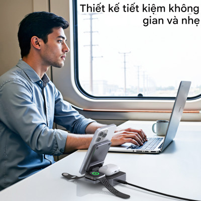 Đế sạc nhanh không dây 3 in 1 công suất 15W Choetech T637 chuẩn Qi2 - Hàng chính hãng