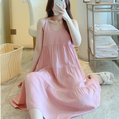 Váy 2 dây cho nữ mặc nhà vải lanh mềm mát, dáng xòe, nhiều họa tiết, freesize từ 45 đến 75 kg