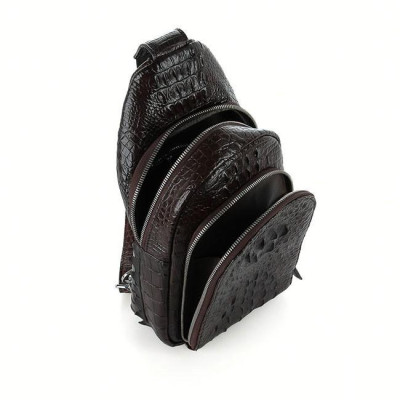 Túi đeo trước nam da cá sấu Huy Hoàng màu nâu đất HC6286