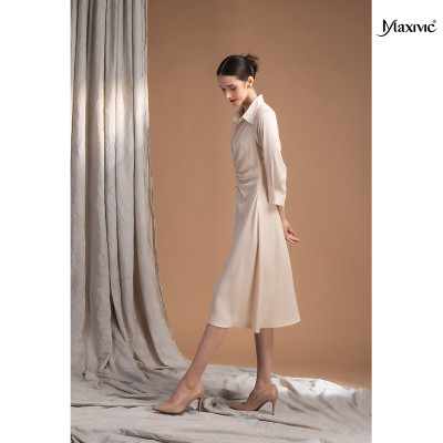 Đầm sơmi lụa tăm, nhún eo Maxivic M052307