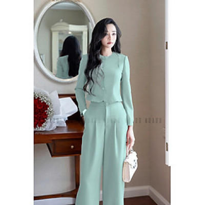 Set áo quần xanh mint cổ tròn NGADO , set áo quần dài , set công sở , dạo phố