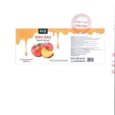 Siro đào Déli - 1 lít - đậm đặc, chuyên dùng pha chế trà trái cây, soda