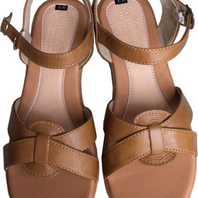 Dép nữ sandal Trường Hải đế xuồng da bò thật màu vàng Cao 5cm HÌNH ẢNH THẬT 