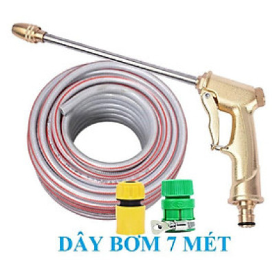 ️Evoucher Bộ dây vòi xịt nước rửa xe, tưới cây , tăng áp 3 lần, loại 7m, 10m 206701-3 đầu đồng,cút,+  túi đựng bút