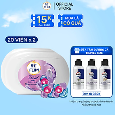 Combo 2 Hộp Viên giặt xả arFum 5 trong 1 MỚI lưu hương lâu 16 tuần, khử khuẩn 99% - 20 viên/ hộp
