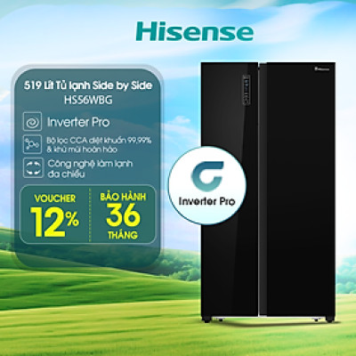 Tủ lạnh Side By Side Hisense Inverter Pro 519 Lít HS56WBG, Mặt Gương Sang Trọng, bảo hành 3 năm - HÀNG CHÍNH HÃNG