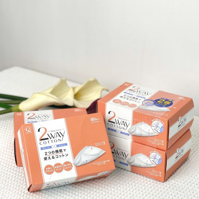 Set 2 Hộp Bông Tẩy Trang Cao Cấp Cotton Labo 2 Way (80 Miếng/Hộp)