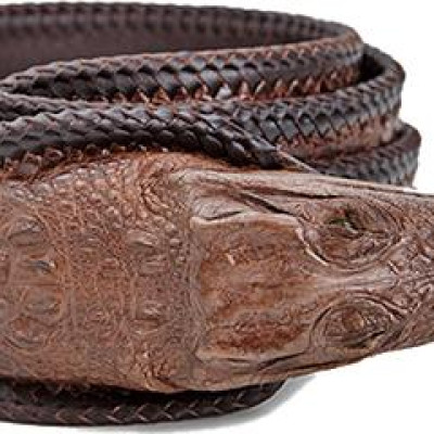 Thắt lưng nam da cá sấu Huy Hoàng nguyên con lớn đầu cá sấu màu nâu đất HT4255