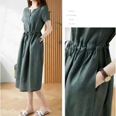 Đầm suông thiết kế mẫu mới xuân hè vải sợi Linen tự nhiên mịn mát da218