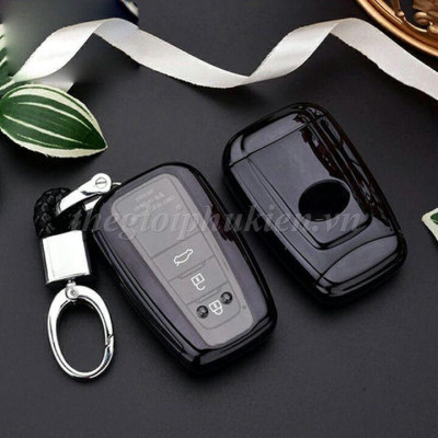 Ốp, bọc chìa khóa silicon màu tráng gương bảo vệ chìa khóa cho xe Toyota Corolla Cross kèm móc đeo INOX