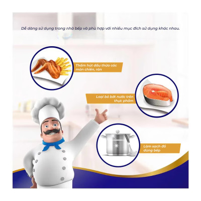 [MUA 1 LỐC KHĂN BẾP CUỘN TẶNG 1 GÓI KHĂN ƯỚT + 1 GIÁ ĐỠ] Khăn giấy bếp đa năng siêu thấm Tempo (4 Cuộn) - Thương Hiệu Đức